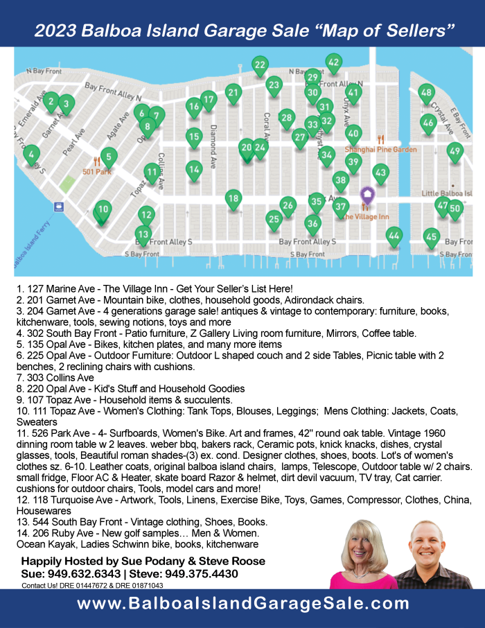 Balboa Island Garage Sale Seller Map Balboa Island